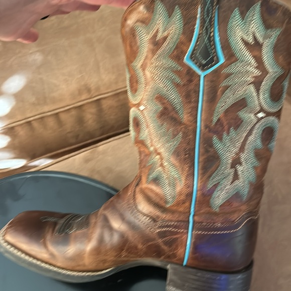 Ariat Women’s Boot Turquoise Brown Leather Size 7.5 Square Toe - Picture 10 of 10